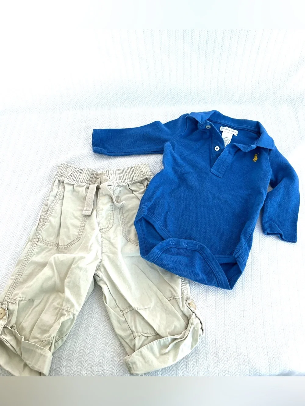 Ralph Lauren Royal Blue Long-Sleeve Polo Bodysuit w Khaki Pants